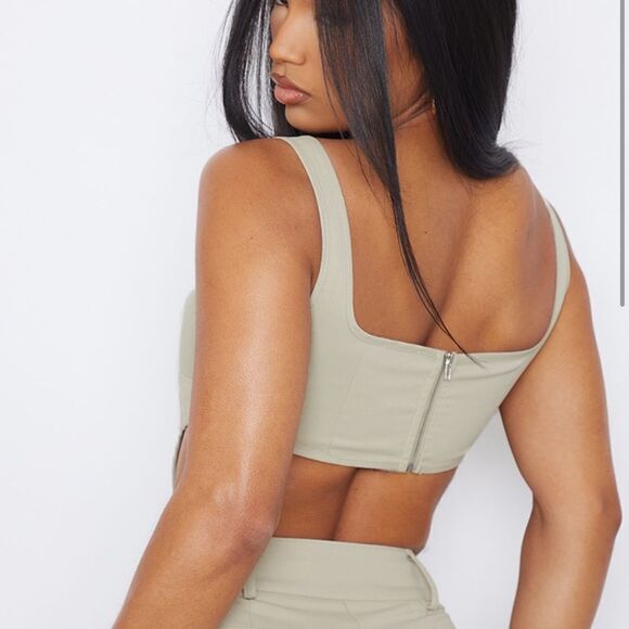 Prettylittlething Stone Twill Dip Hem Cargo Corset NWT - Picture 3 of 6